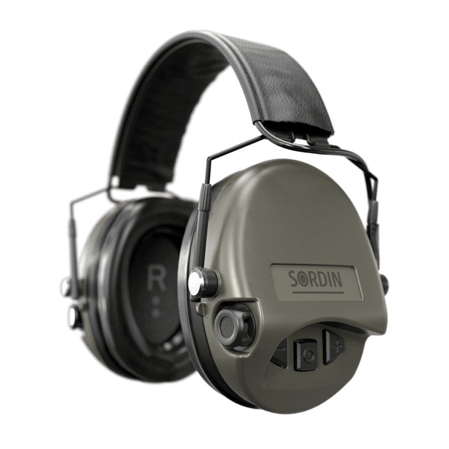 Sordin Supreme MIL AUX SFA Slim Headband Hearing Protection Sordin Hearing Protection Headband: Black Leather | Cup Colour: Green Tactical Gear Supplier Tactical Distributors Australia