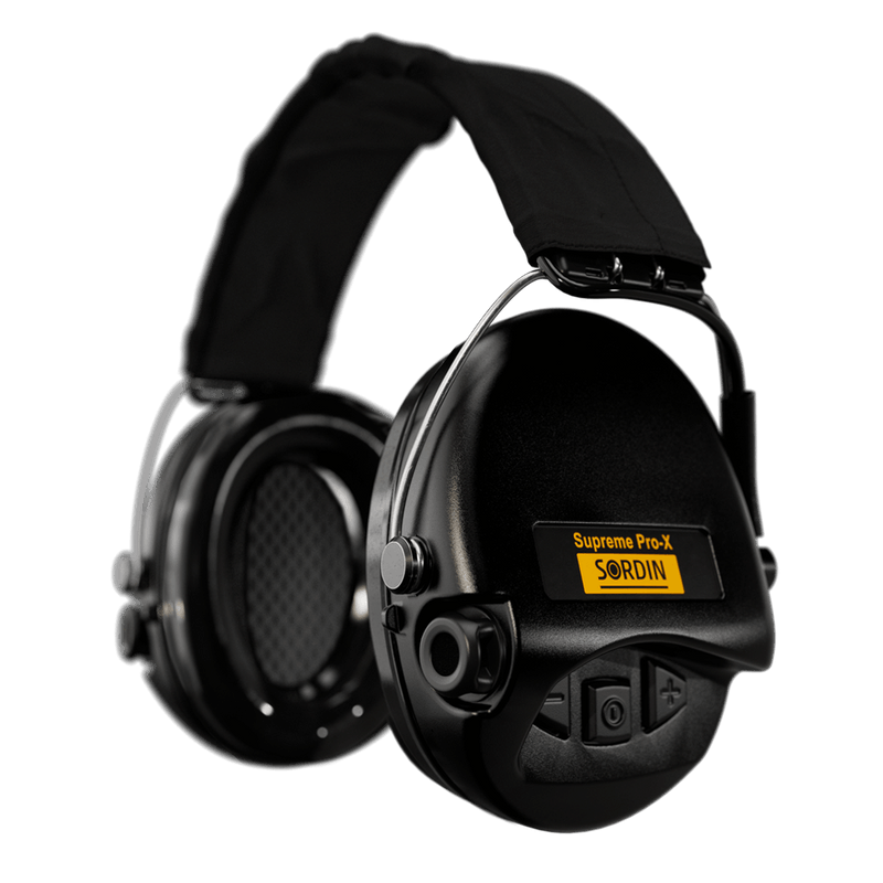 Sordin Supreme Pro-X Electronic Hearing Protection Black Textile Headband Black Cup Colour Hearing Protection Sordin Hearing Protection Tactical Gear Supplier Tactical Distributors Australia