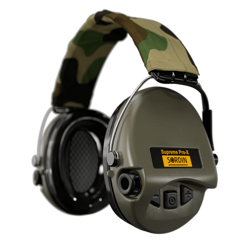 Sordin Supreme Pro-X Electronic Hearing Protection- Camo Textile Headband Green Cup Colour Hearing Protection Sordin Hearing Protection Headband: Camo Textile | Cup Colour: Green Tactical Gear Supplier Tactical Distributors Australia