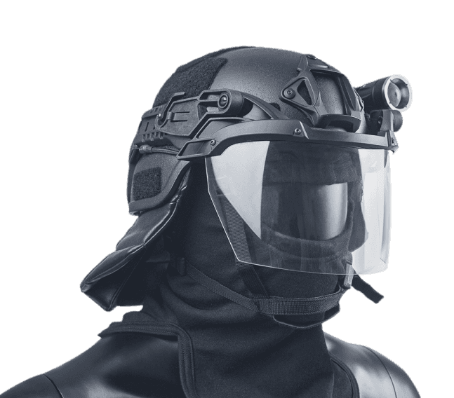 Ventura Tactical Systems Public Order Ballistic NIJ III3A ACH Full Cut Helmet with Non Ballistic Visor and Neck Guard Tactical Gear Ventura Tactical Systems Tactical Gear Supplier Tactical Distributors Australia